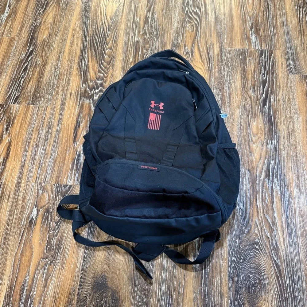 Under Armour UA Storm Hustle 5.0 Backpack Back Pack Book Bag Black Red Freedom